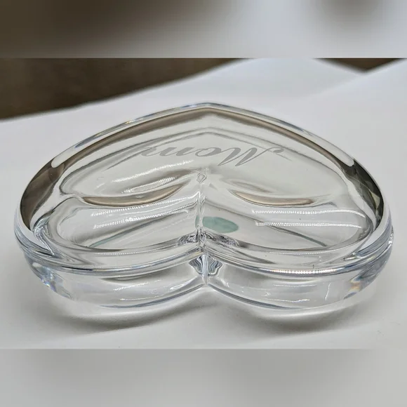 "MOM" Vintage Authentic TIFFANY & CO Lead Crystal HEART Jewelry Trinket Box - Picture 4 of 9
